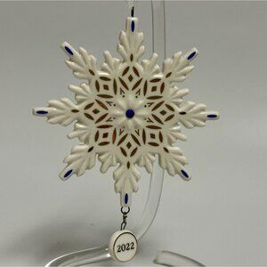 Snowflake White Porcelain Ornament Gold Blue 2022 Hallmark Keepsake Christmas